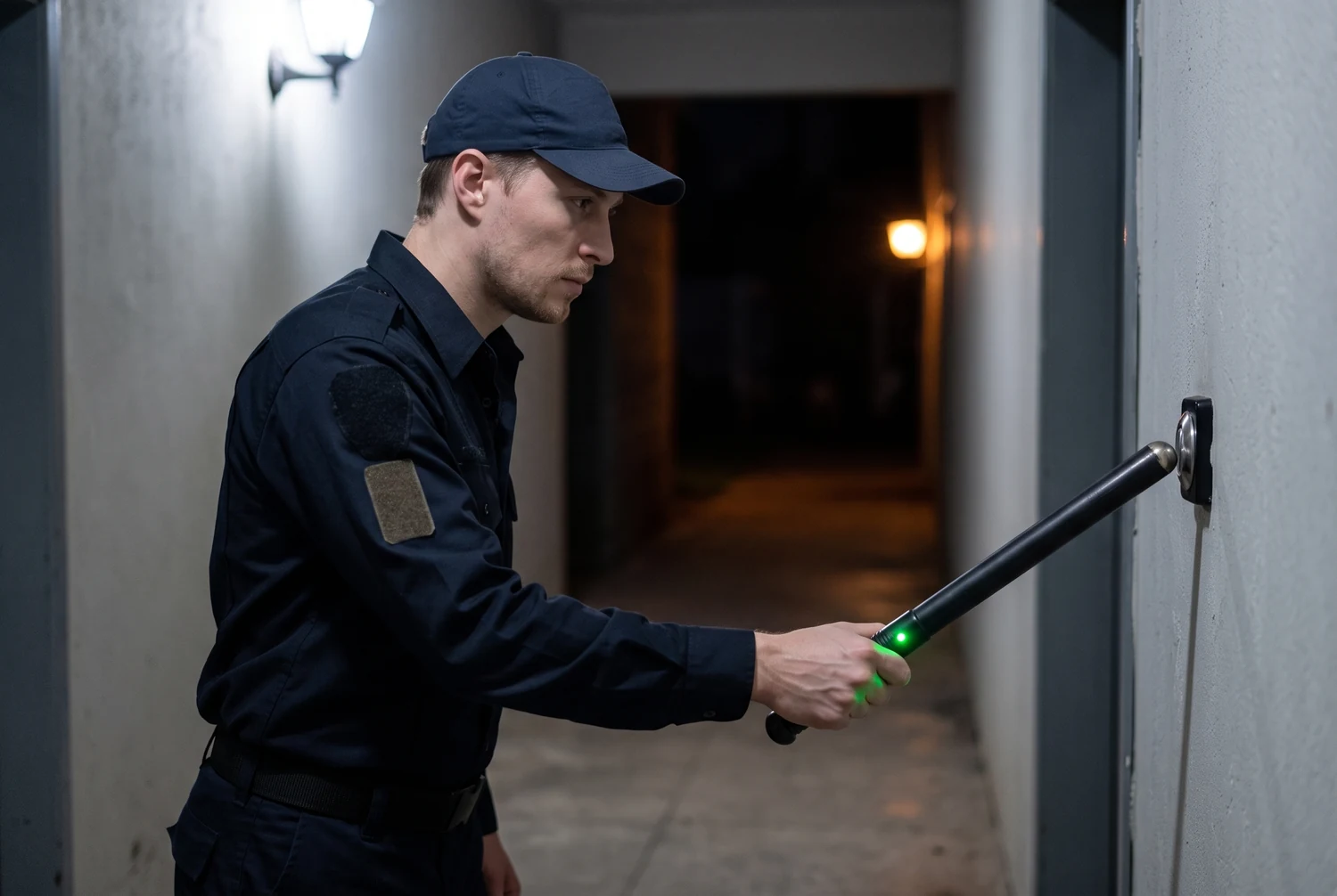 Vigilante realizando ronda com o bastão eletrônico